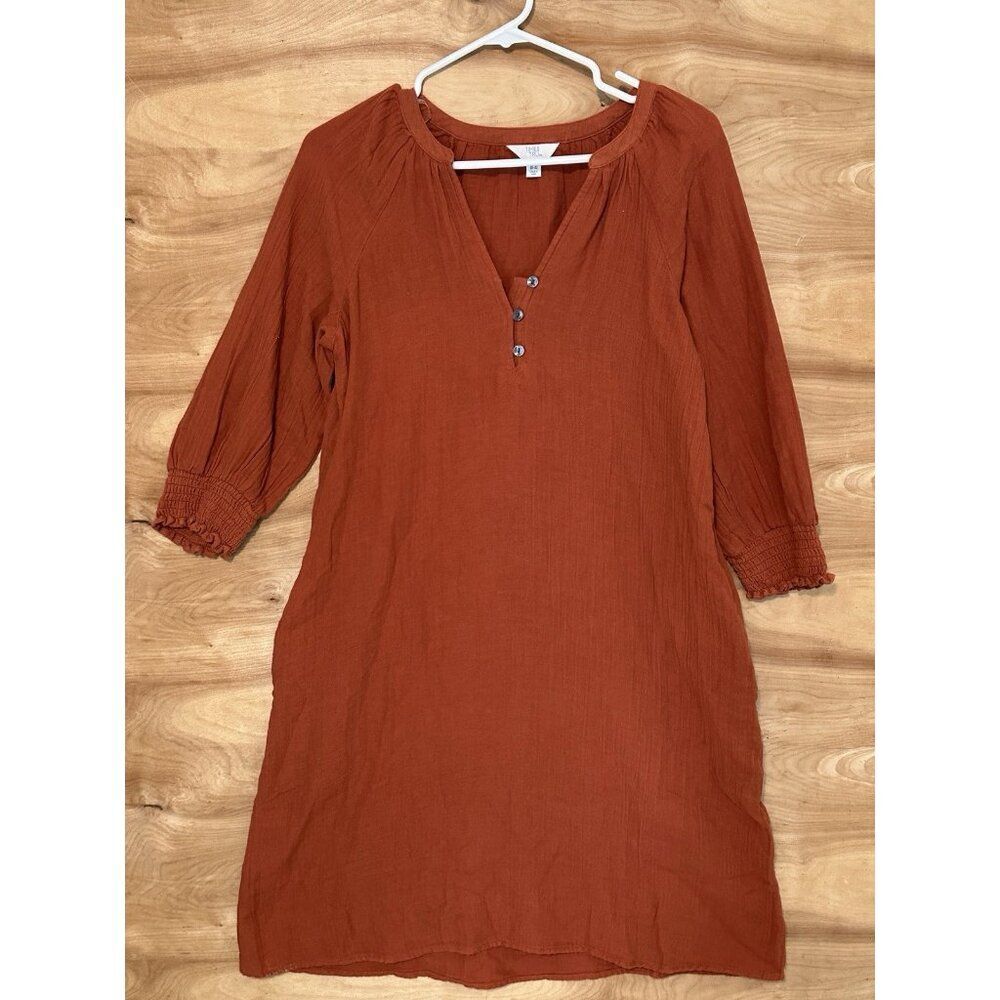 Time And Tru Woman XS cotton Shirt Dress Pullon Pumpkin Sienna Boho Pockets